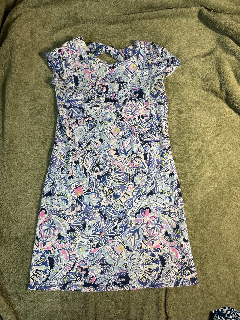Lilly Pulitzer Navy, Light Blue & Pink Paisley Cap-Sleeve Midi Dress